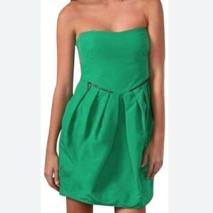 See by Chloe Strapless Emerald Kelly Green Fitted Dress Short Size 4 Zip Pleated